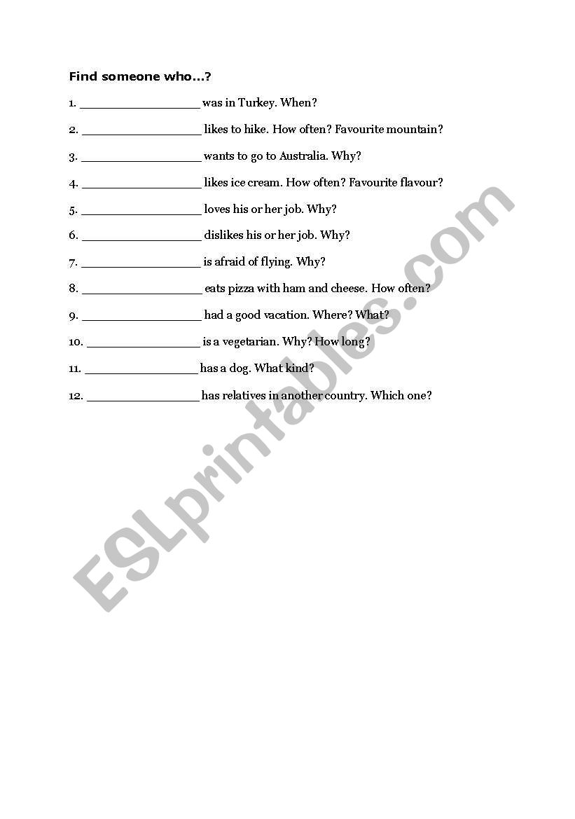 Find a person who ... worksheet