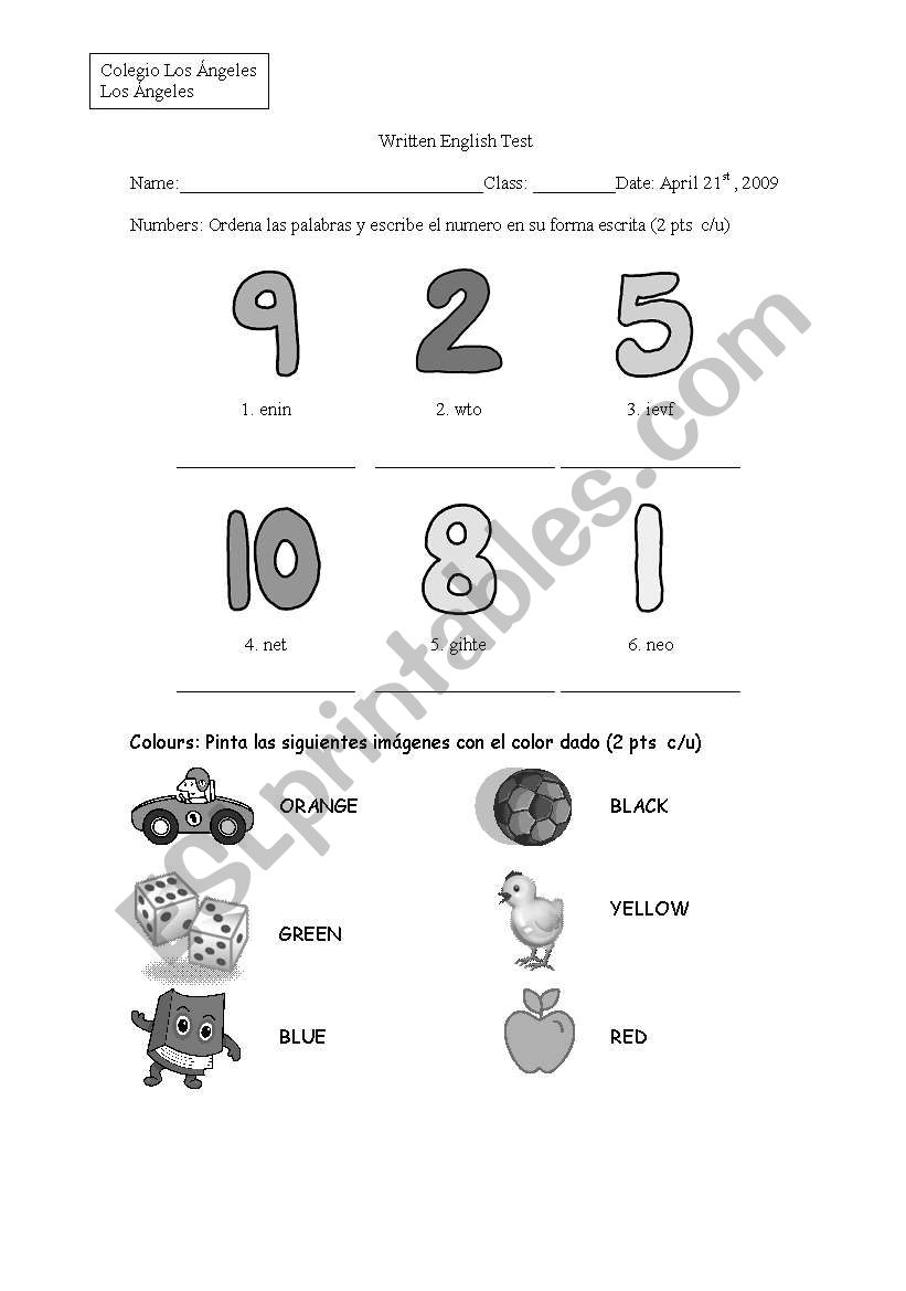 numbers and colours worksheet