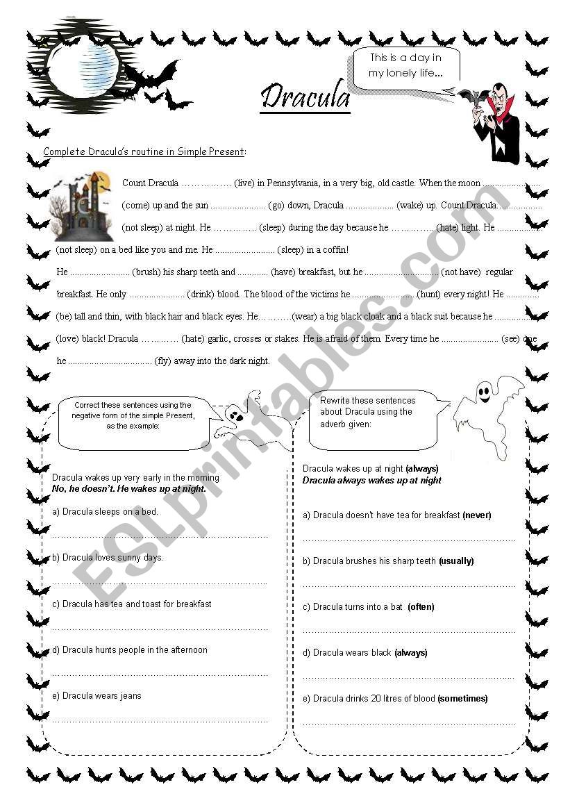 Simple Present: Dracula worksheet