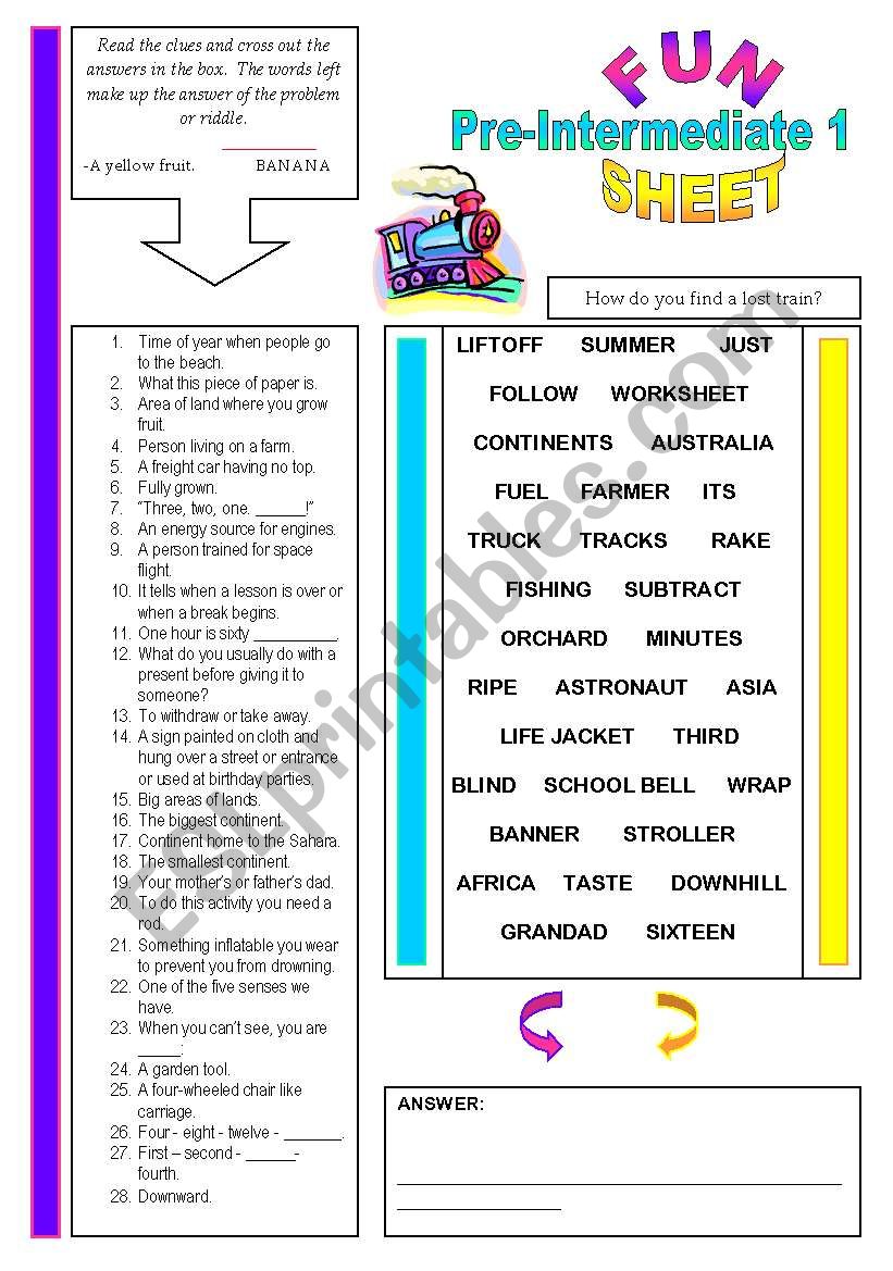 Fun Sheet Pre-Intermediate 1 worksheet