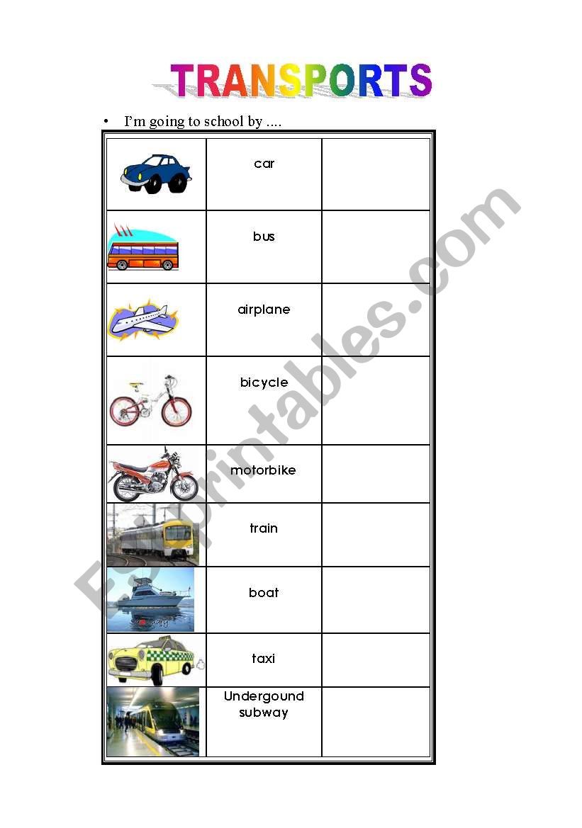 transports worksheet