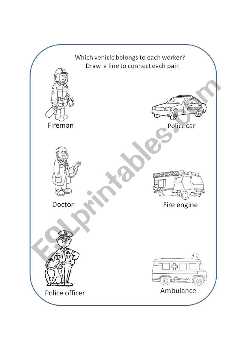 Occupations and vehicle worksheet