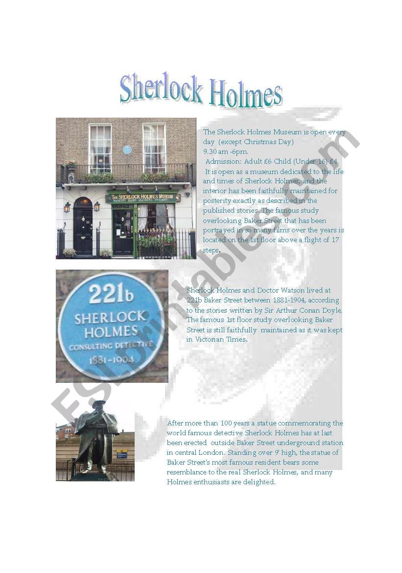 Sherlock holmes worksheet