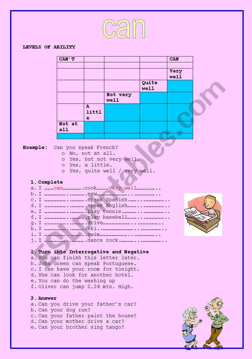 LEVELS OF ABILITY worksheet