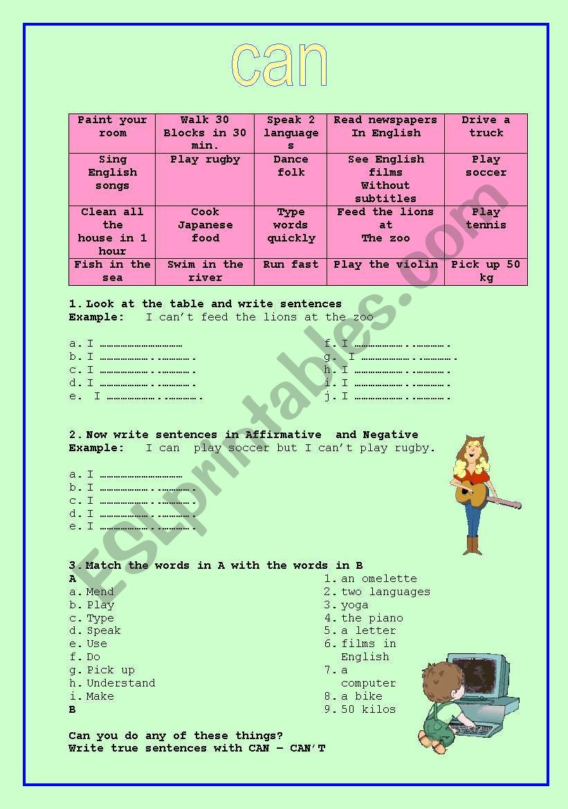 CAN worksheet