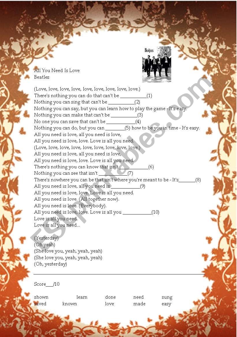 all you need is love worksheet