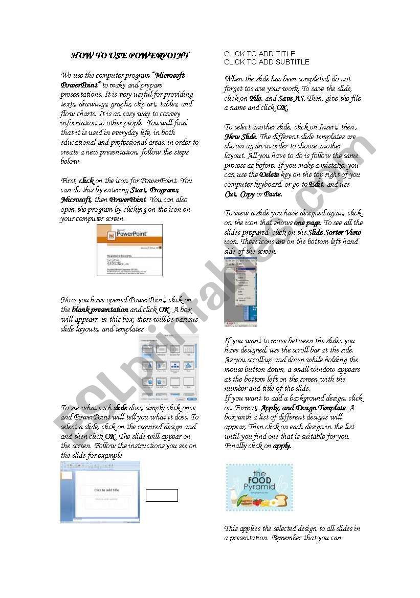 HOW TO USE POWERPOINT worksheet