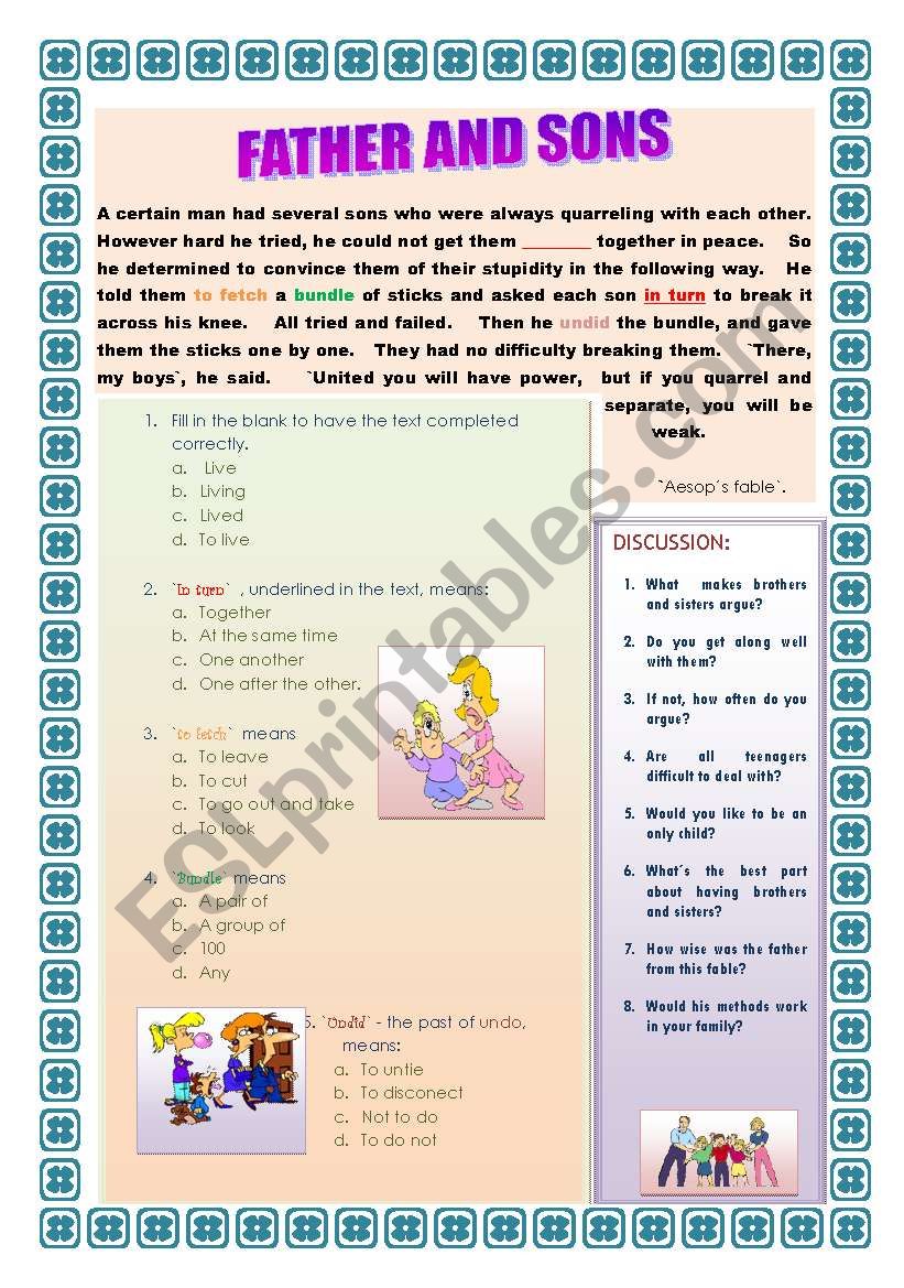 Reading - Father and sons worksheet