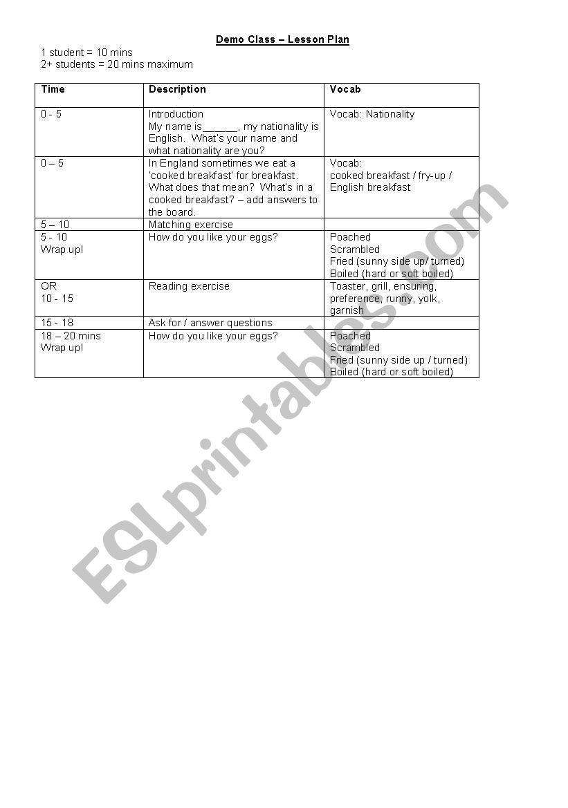 Demo Lesson Plan - English Breakfast