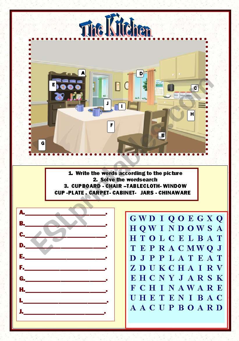 The kitchen and furniture worksheet