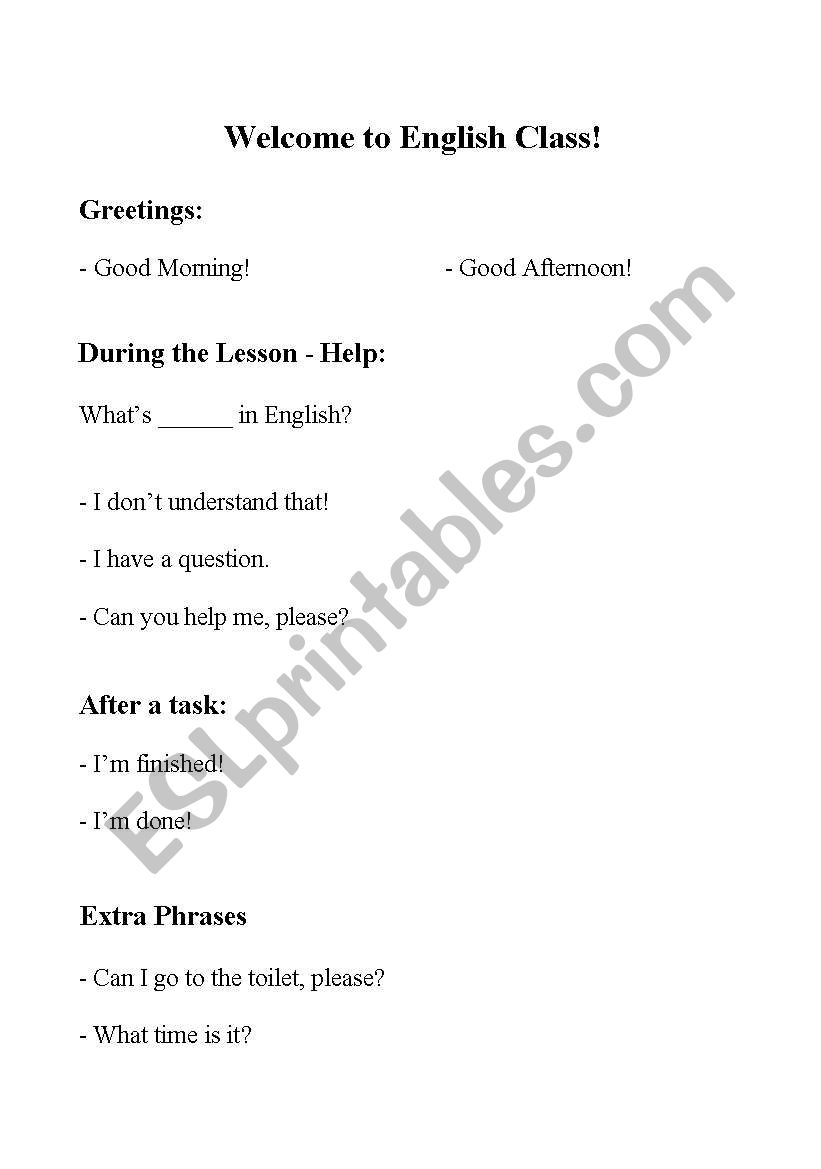 Classroom Phrases worksheet