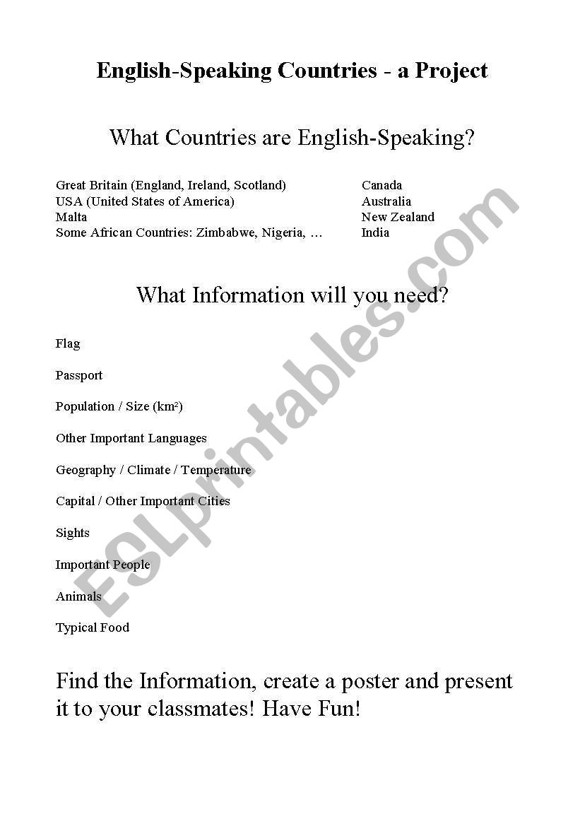 English-Speaking Countries: a Project