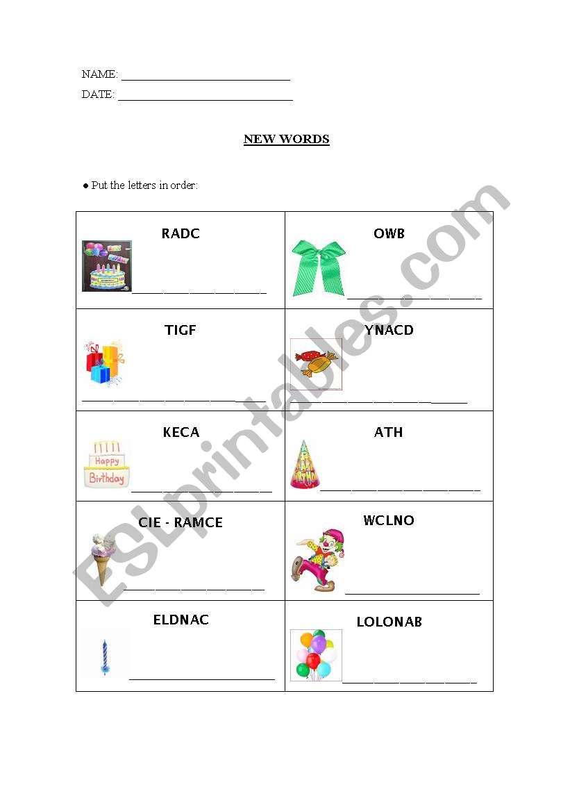 birthday words worksheet