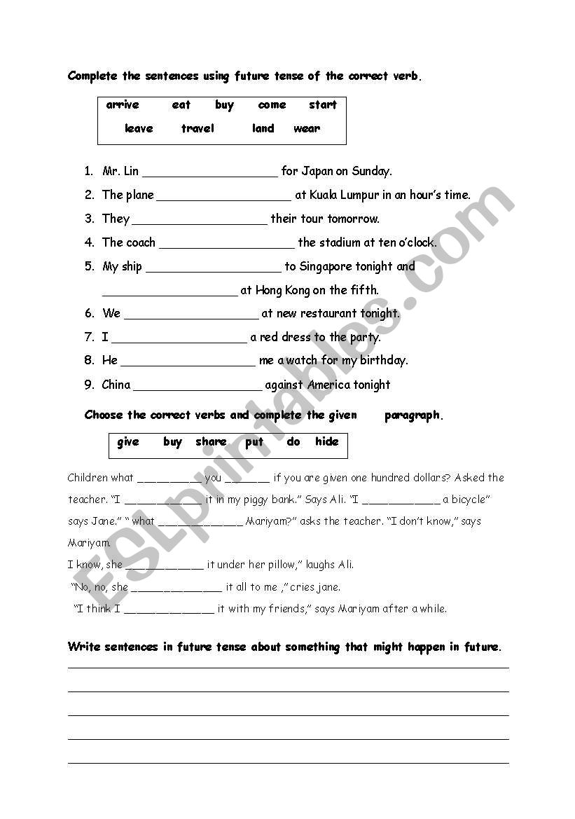 future tense worksheet