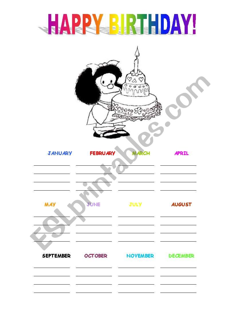 Happy Birthday Mafalda worksheet