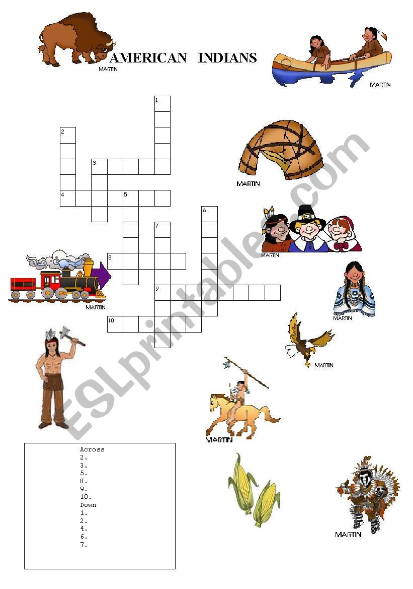 indians crosswords worksheet