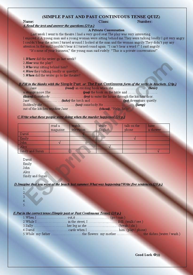 SIMPLE PAST AND PAST CONTINUOUS TENSE EVALUATION