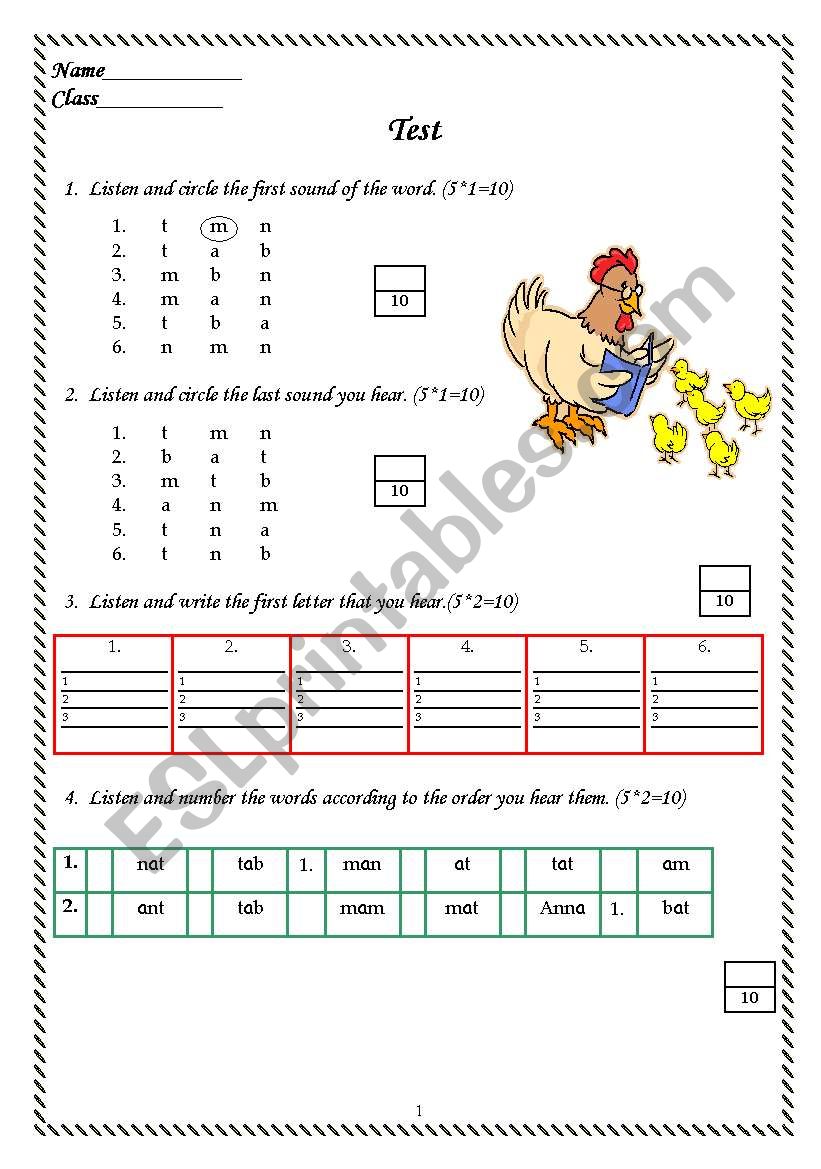 test for the 4th grade worksheet