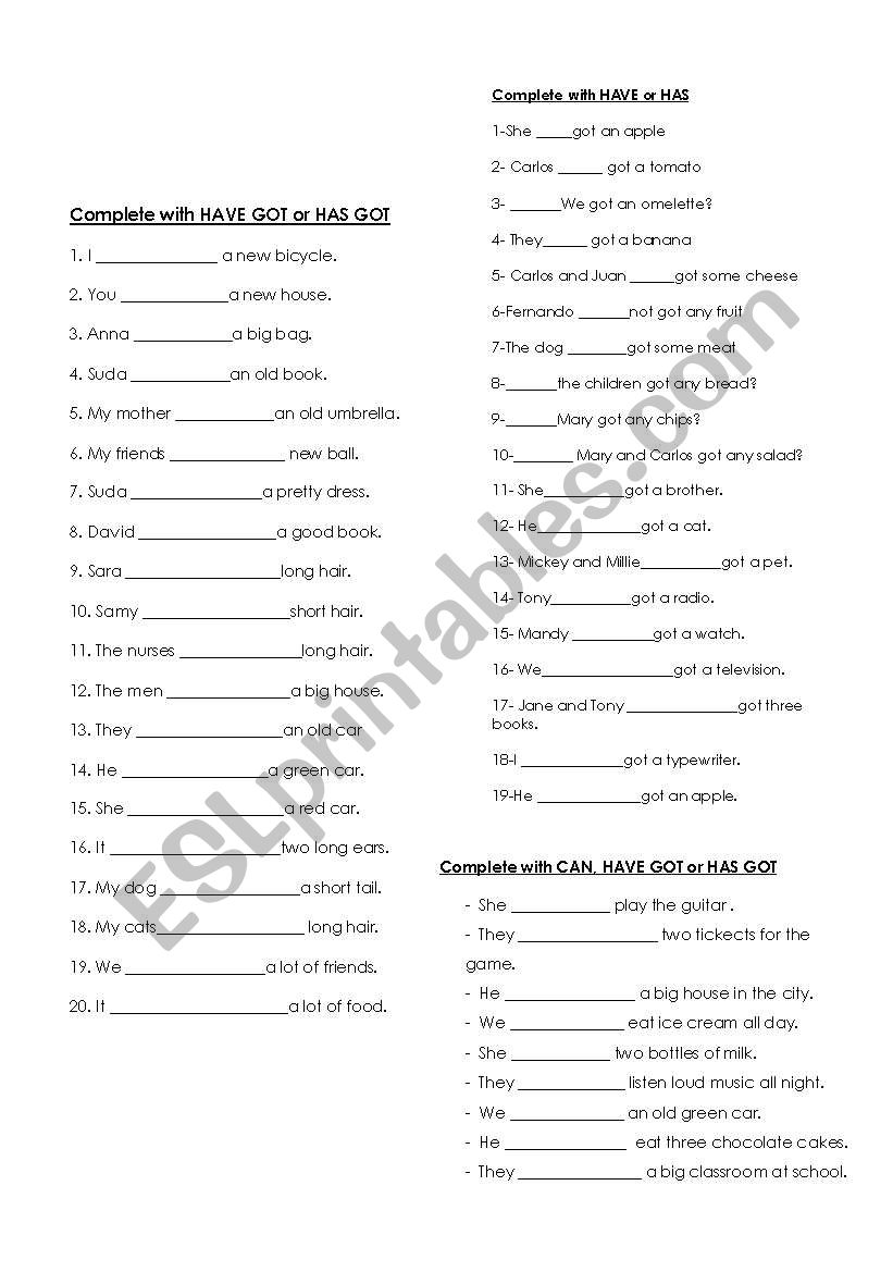 Have - Has worksheet