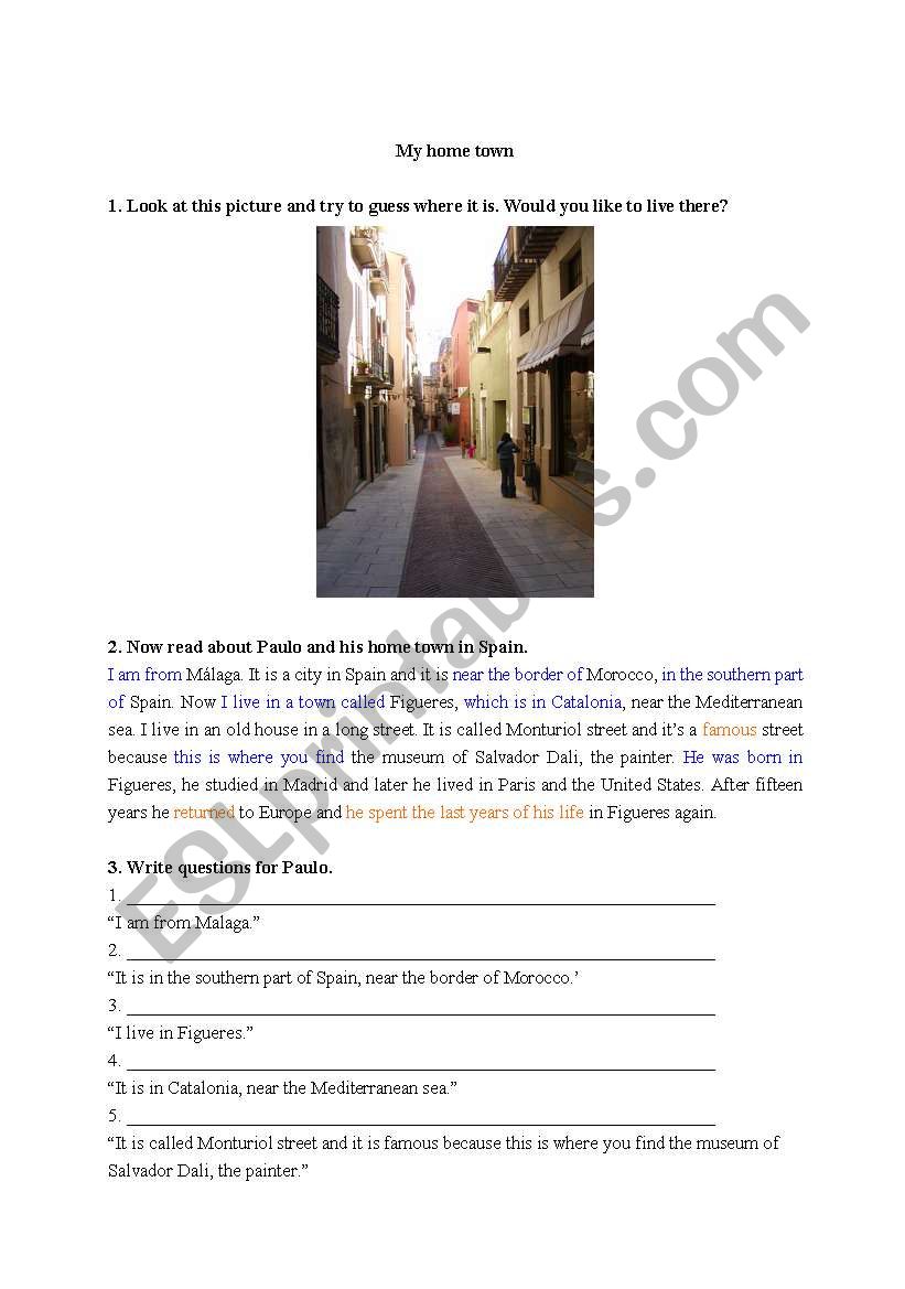 My home town worksheet