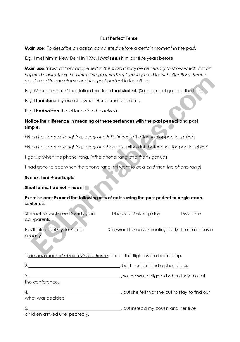 Past Perfect Tense worksheet