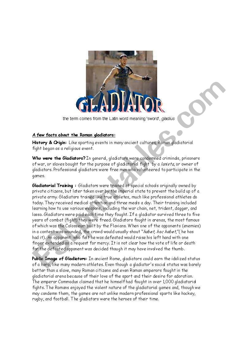 Gladiator worksheet