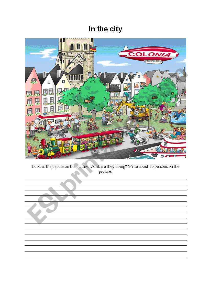 In the city - writing  worksheet