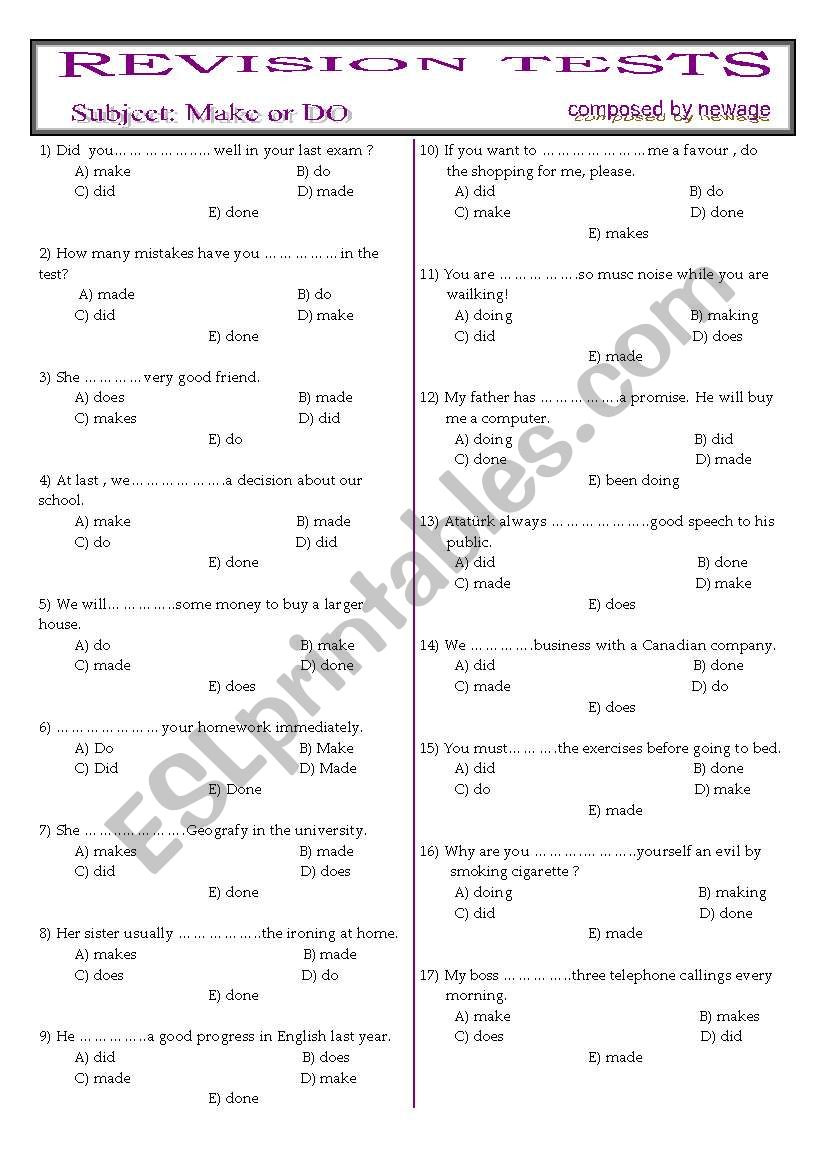 MAKE OR DO TEST  worksheet