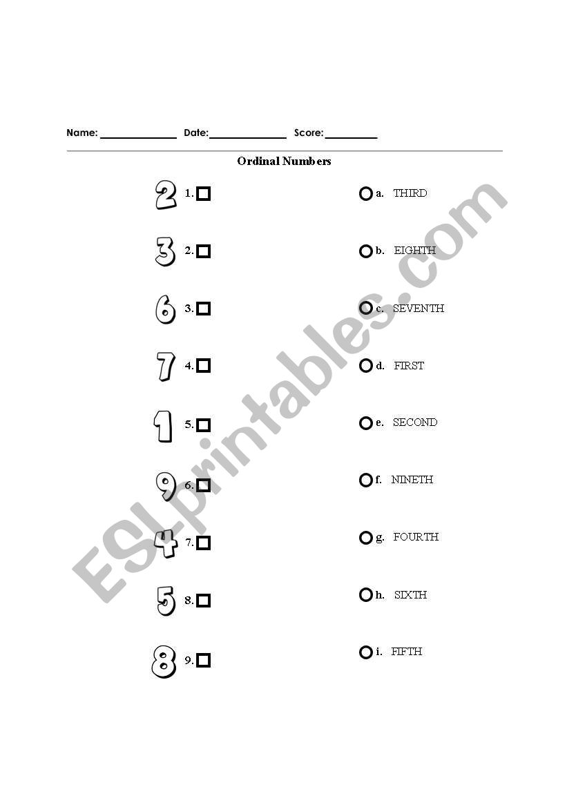 ordinal numbers worksheet