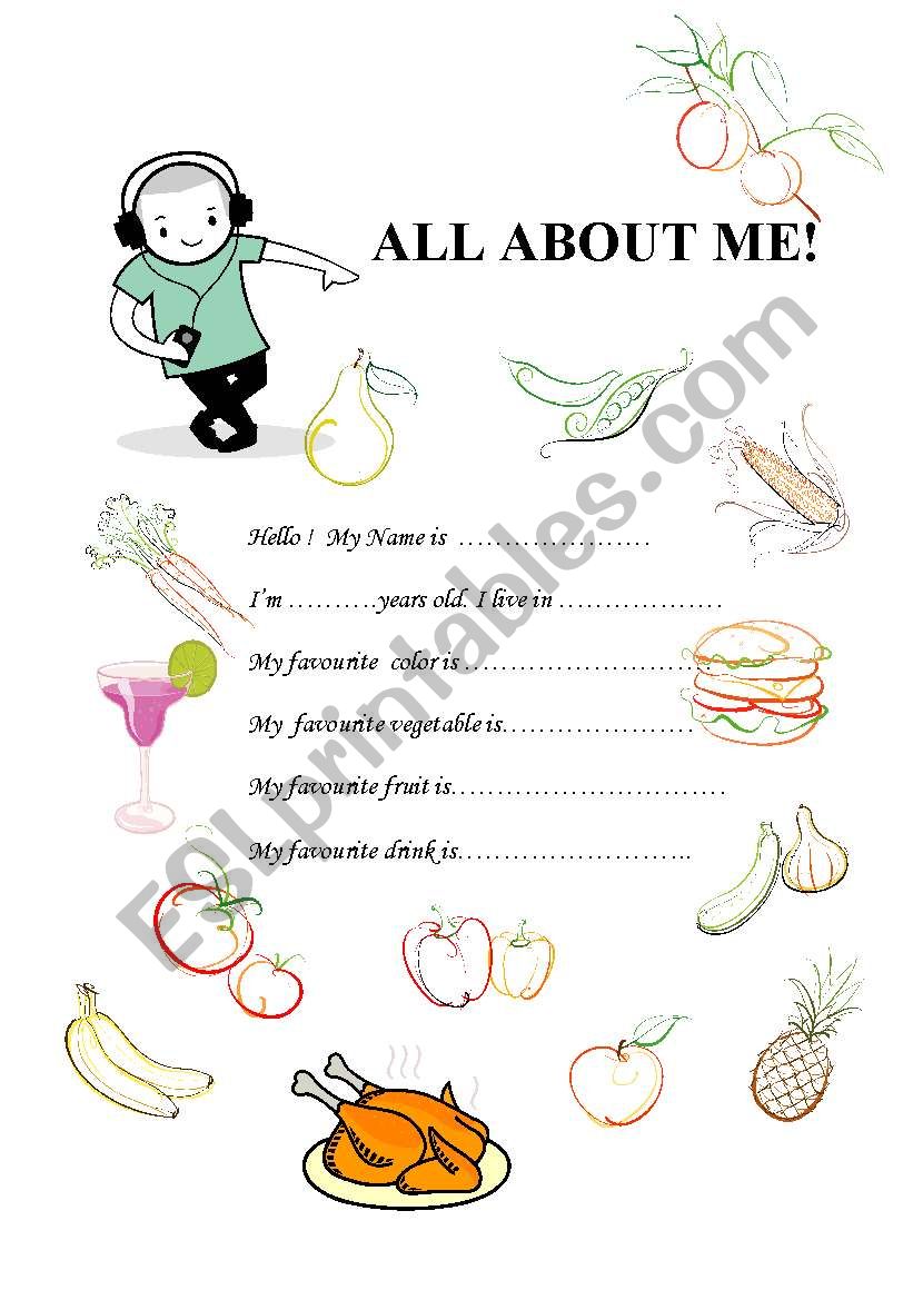 All About Me worksheet