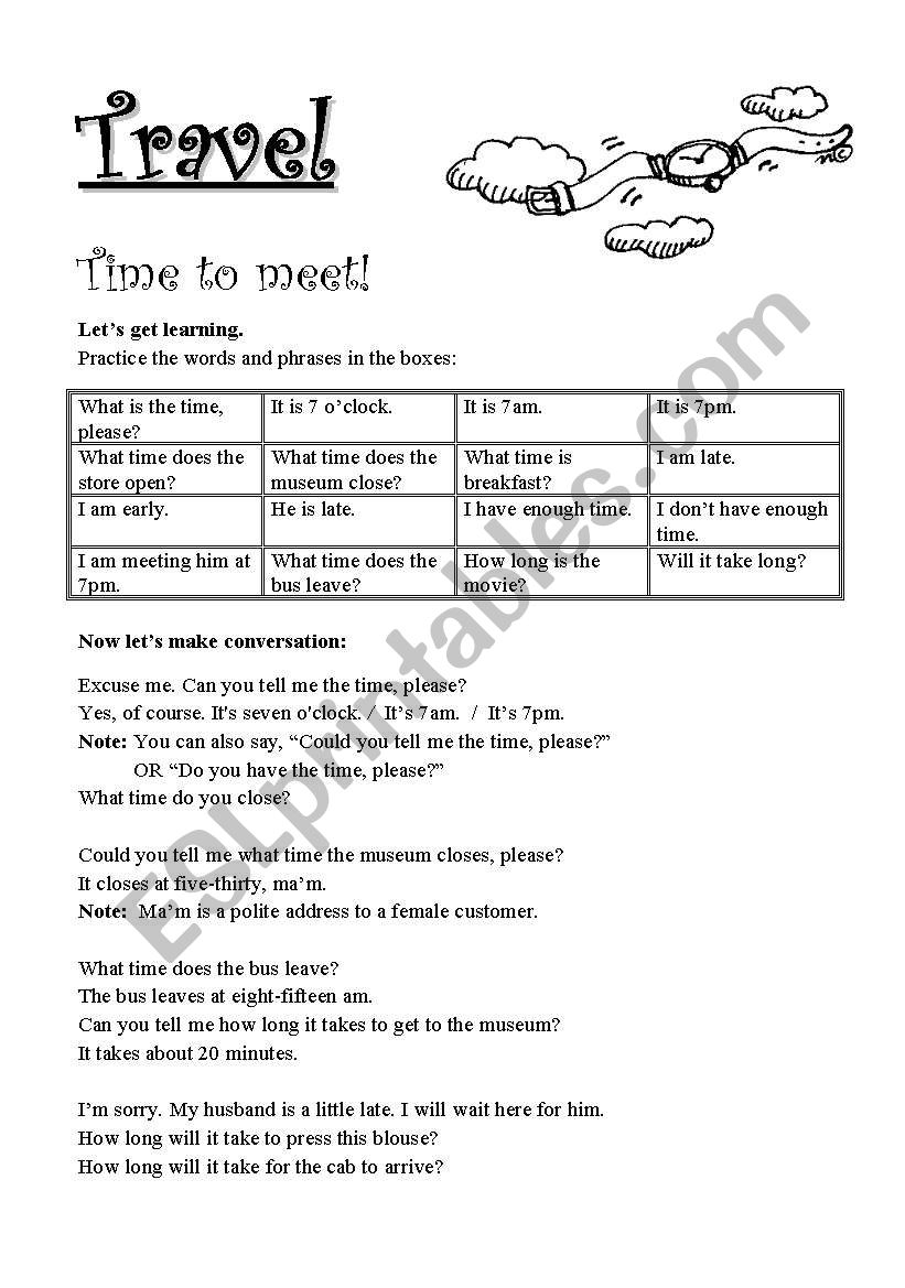 Travel - Time to meet worksheet