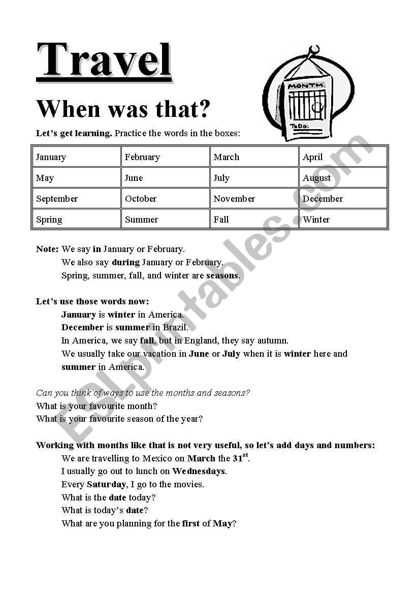 Travel - When was that? worksheet