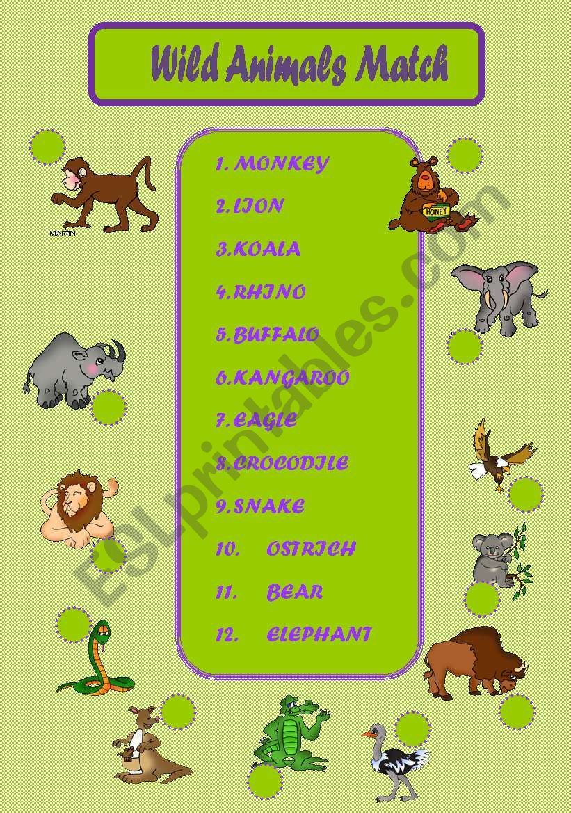 Wild Animals Match worksheet