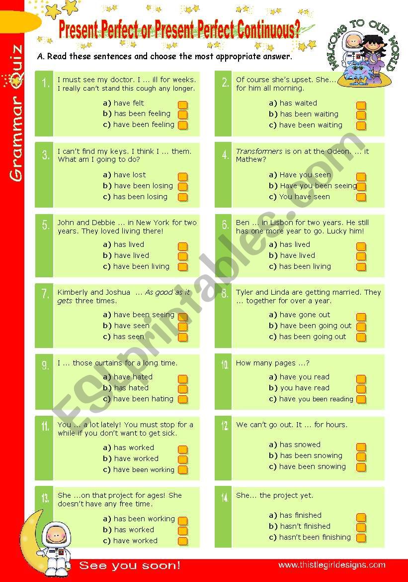 Grammar Quiz Series (2)  -  Present Perfect or Present Perfect Continuous?