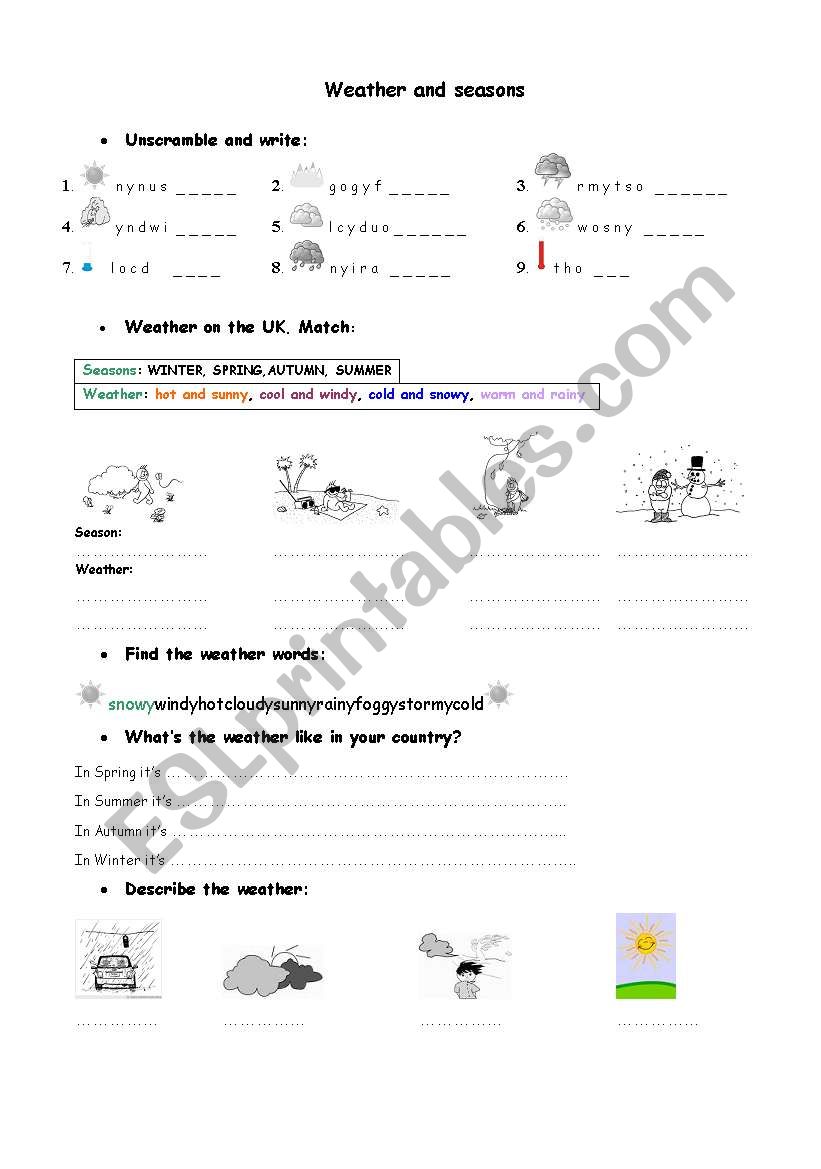 weather and seasons worksheet