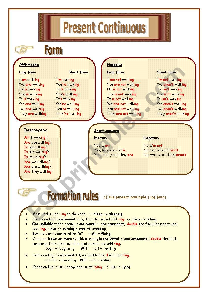 Present Continuous - theory worksheet