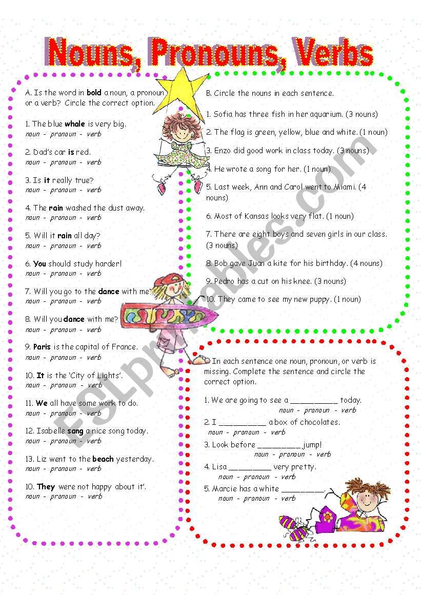 Nouns Pronouns And Verbs ESL Worksheet By Anna P