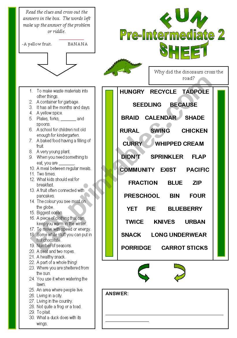 Fun Sheet Pre-Intermediate 2 worksheet