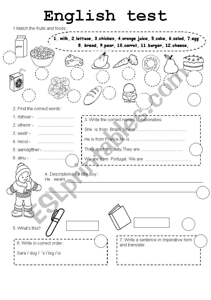 English test worksheet