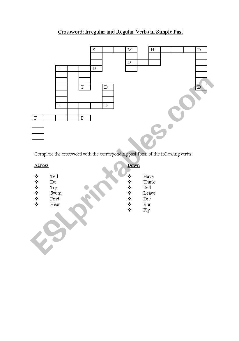 Crossword: Irregular/Regular verbs in the simple past