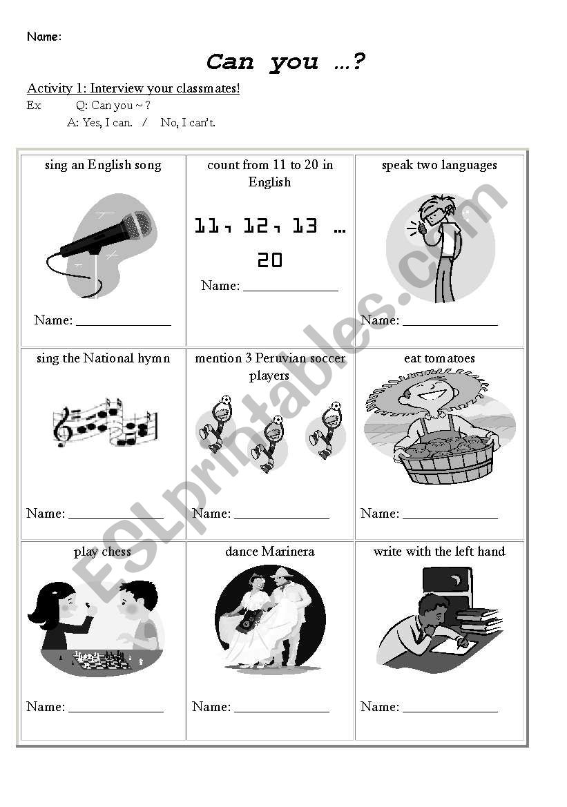 Can you? worksheet