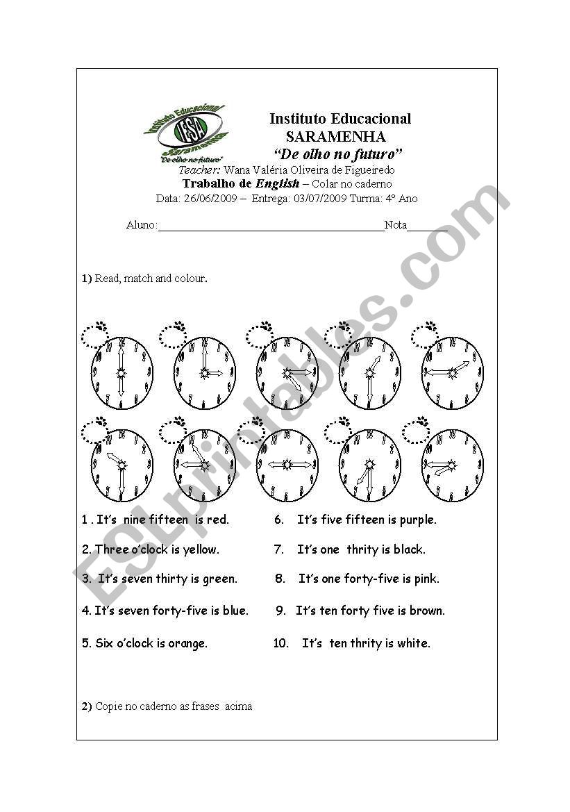 hours    quarter and past worksheet