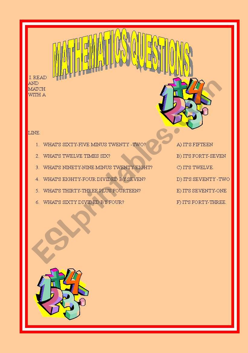 MATHEMATICS QUESTIONS worksheet