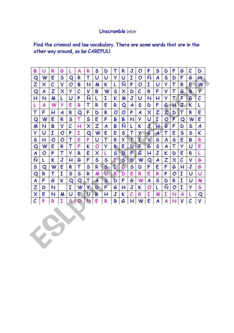 Unscramble letter worksheet