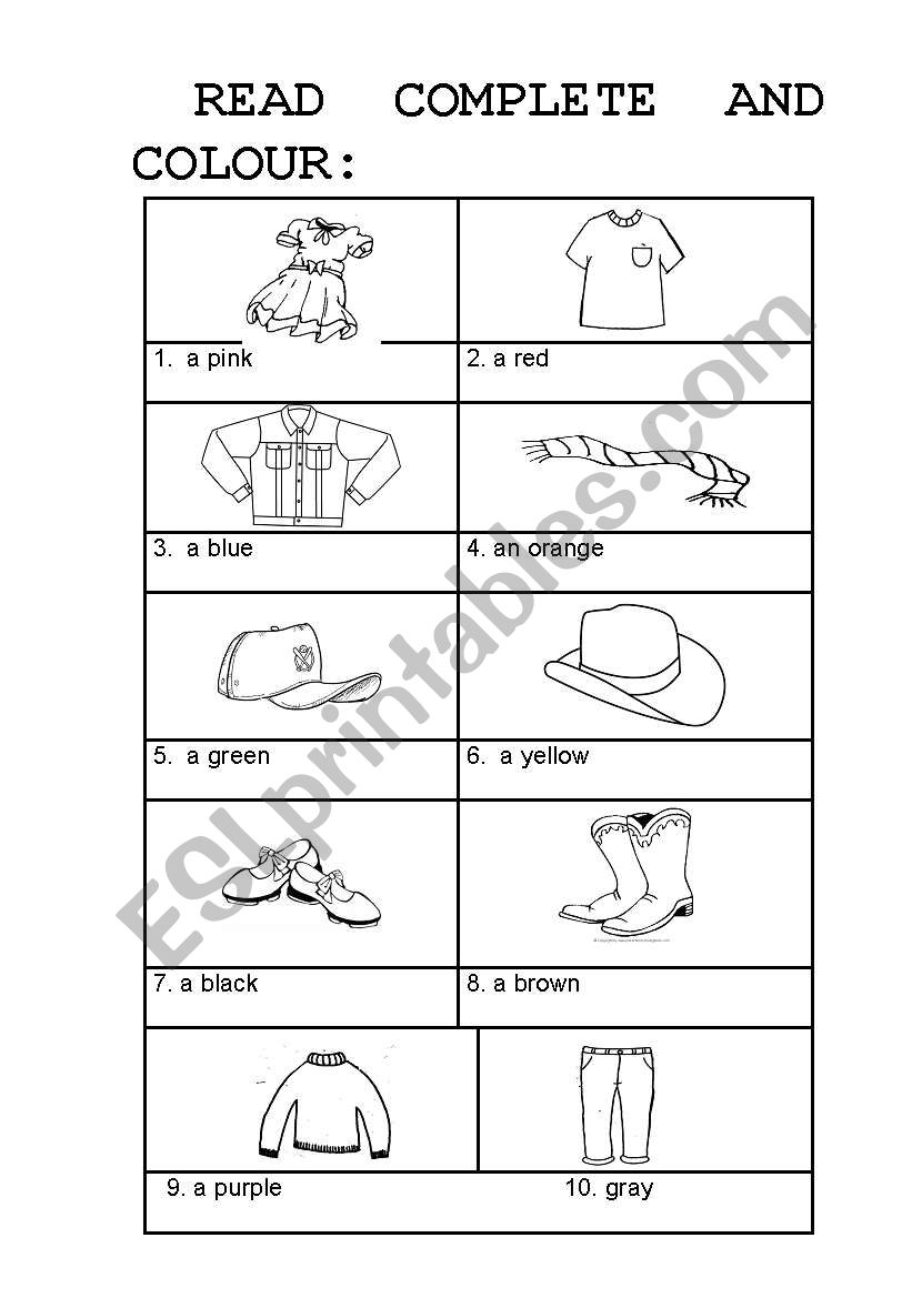 Colors and clothes worksheet
