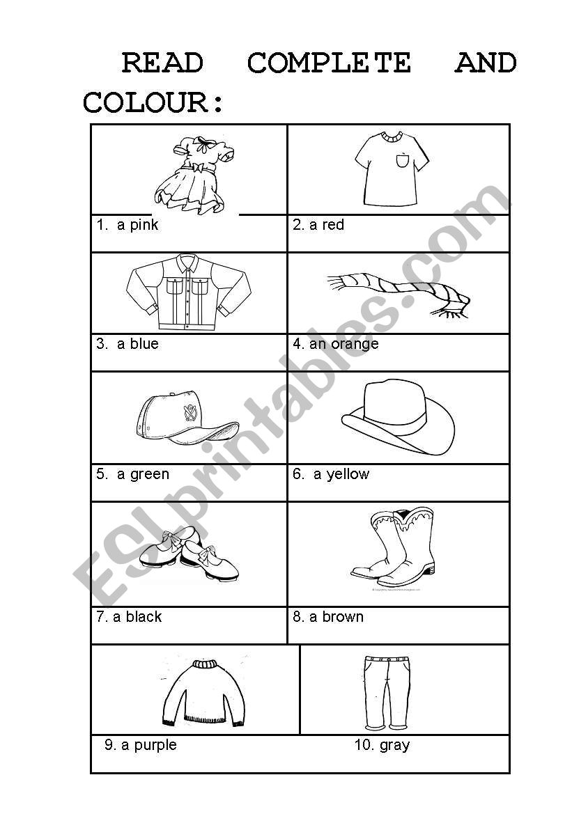 Colors and clothes worksheet