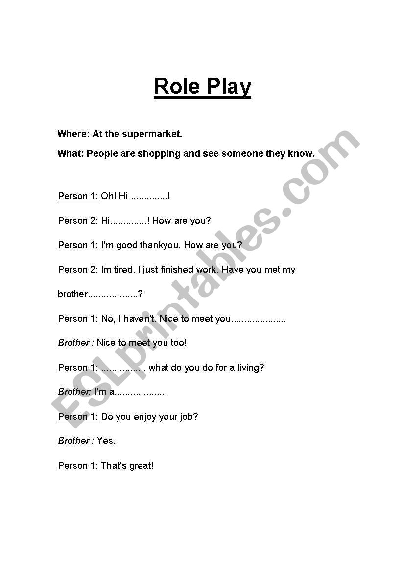 Jobs-Role play worksheet