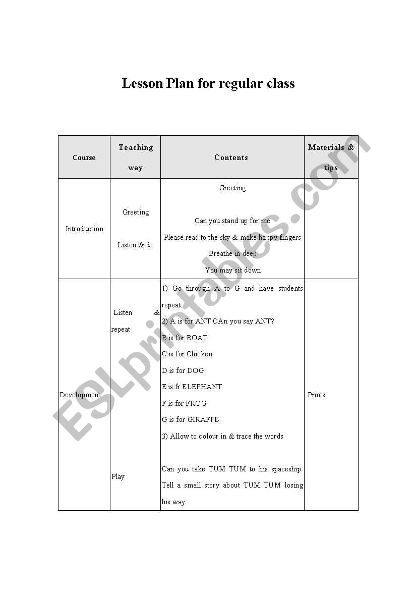 kindergarten lesson plan worksheet