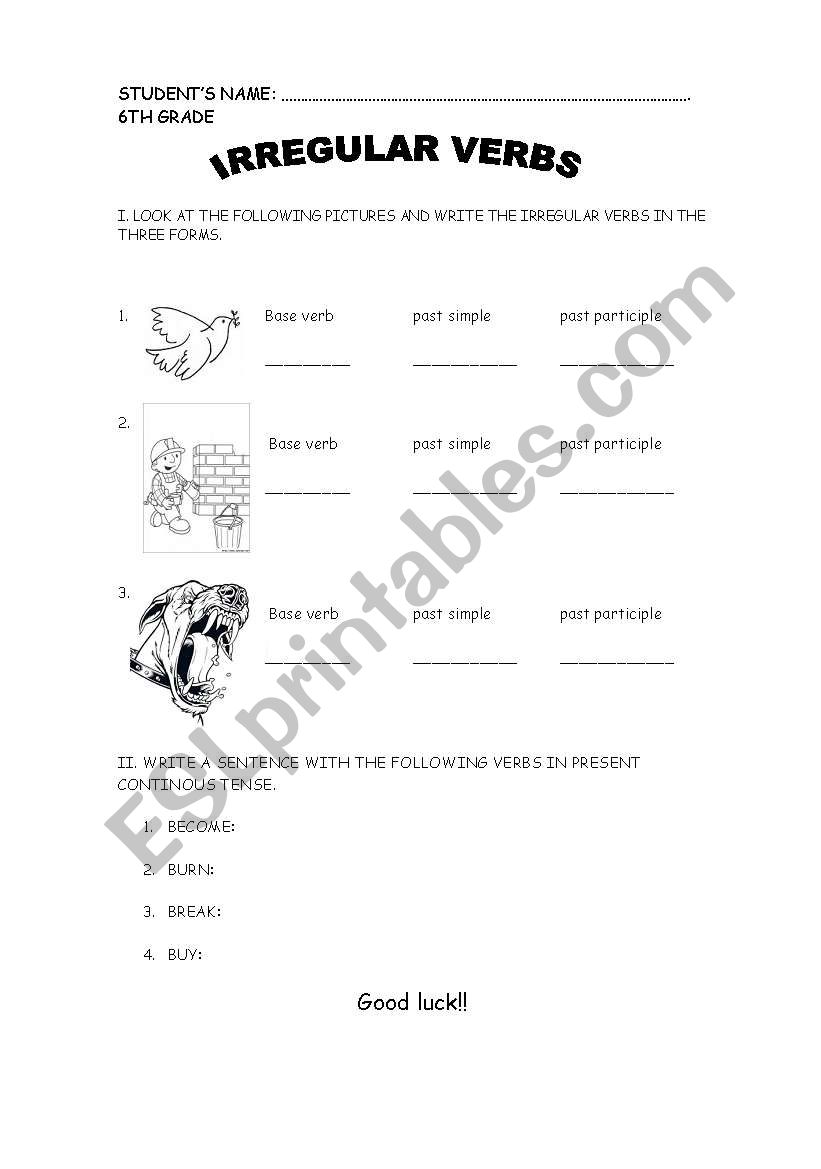 irregular verbs worksheet