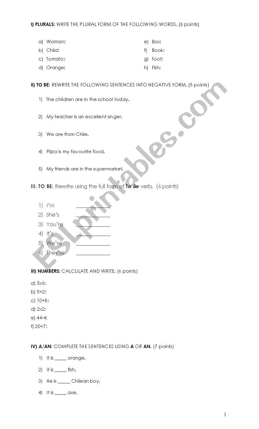 to be and numbers worksheet